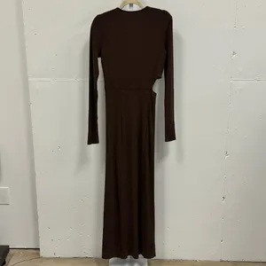 Revolve THE RANGE Mass Rib Cutout Long Sleeve‎ Midi Sweater Dress Espresso Large thumbnail 9