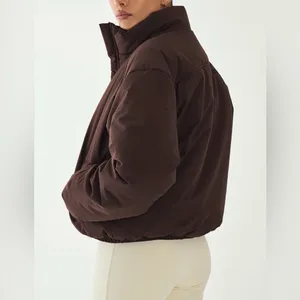 PrettyLittleThing Espresso High Neck Cropped Puffer Jacket thumbnail 3