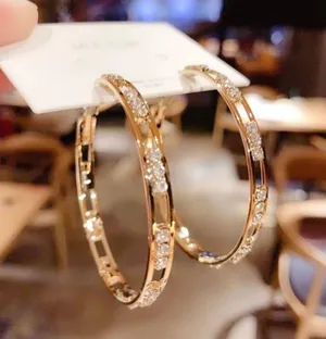 14K Gold Plated CZ Diamond Gold Hoop Earrings for Women thumbnail 1