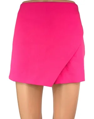 Zara Pink High Waisted Stretch Barbiecore Side Zip Mini Shorts Skort Skirt Sz M thumbnail 1