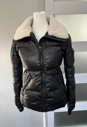 S13 New York Black Puffer Jacket Sherpa Collar Quilted Down Fill Women's XS‎ thumbnail 1