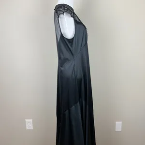 Vintage Sears Nightgown Women Medium Black Mesh Lace Satin Long Sleeveless Sheer thumbnail 6