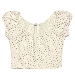 Aritzia Sunday Best Chill‎ Lucie Puff Sleeve Top Small Birch/Cherry Red EUC thumbnail 2