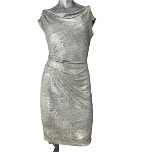 Vince Camuto Women's Silver Metallic Ruched Mini Dress 6 Sheath Cowl Neck thumbnail 13