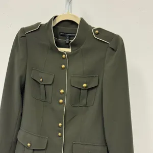 White House Black Market Olive Green Longline Military‎ Jacket Gold Buttons XS thumbnail 3