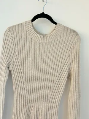Hollister Ribbed Knit Skater Mini Sweater Dress in Beige Cream Size XL NWT thumbnail 7