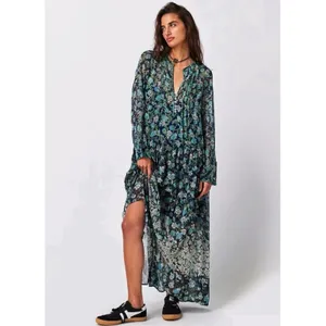 Free people Bohemian See it through Maxi Dress Twilight Floral Large Retro 70s thumbnail 6