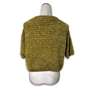 Open Edit Gold Olive Green Cropped Sweater Short Sleeve Knit Top S. NWT Textured thumbnail 6