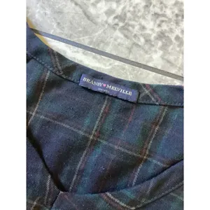 Brandy Melville Womens Plaid V-Neck Long Sleeve Crop Top Navy Green One Size thumbnail 2
