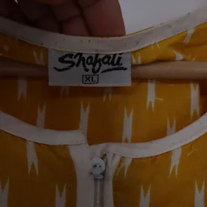 Shafali Mustard Yellow Ikat Print Maxi Dress XL Short Sleeve Zipper Front Kaftan thumbnail 3