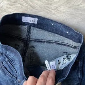 LOFT modern skinny jeans dark wash button hem thumbnail 2