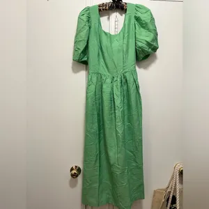 NWT & Other Stories Sea Green Silk Puff Sleeve Tie Back Voluminous Midi Dress 6 thumbnail 4