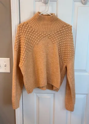 Free People Wheat-Tone Textured Mock Neck Sweater thumbnail 1