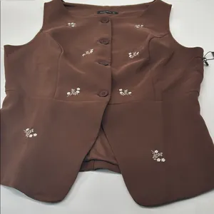 Sleeveless Brown Embroidered Button thumbnail 1
