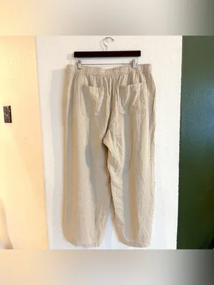 Old Navy Womens Pants Oatmeal Beige High Rise Wide Leg Linen Blend Size XL thumbnail 2