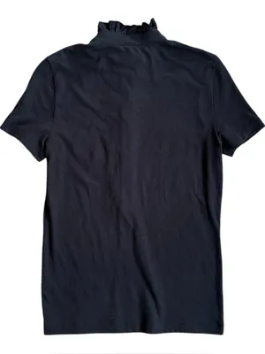 Tory Burch Pima Cotton Ruffle Logo Button Top Black Size Small thumbnail 6