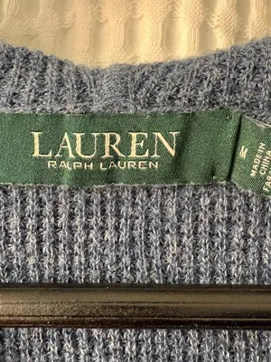 Lauren Ralph Lauren chambray blue gray hooded pullover waffle weave sweater MED thumbnail 5