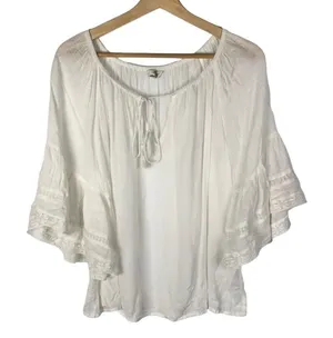 Lucky Brand White Swiss Dot‎ Layered Short Sleeve Blouse S thumbnail 1