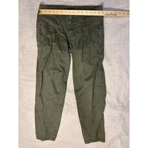 Prana Olive Green Linen Blend High Waisted Triple Button Crop Pants Size 8 thumbnail 2