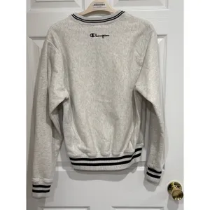 Champion Reverse Weave Sweatshirt Oatmeal Heather Striped Trim Women's Small‎ thumbnail 6