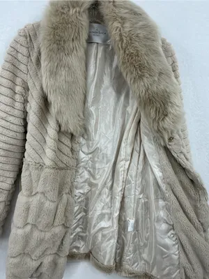 Patrizia Luca Cream Faux Fur Shawl-Collar Belted Jacket 883 thumbnail 5