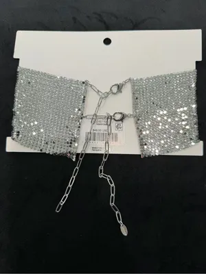 NWT $48 Free People silver chainmail choker with adjustable chain thumbnail 2
