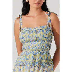 ASTR The Lind Floral Pleated Maxi Dress in Blue Yellow Floral Size Small NEW thumbnail 3