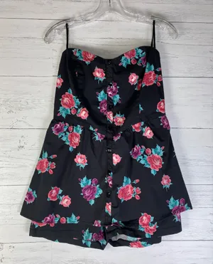 As U Wish black floral strapless romper shorts womens size L juniors thumbnail 1