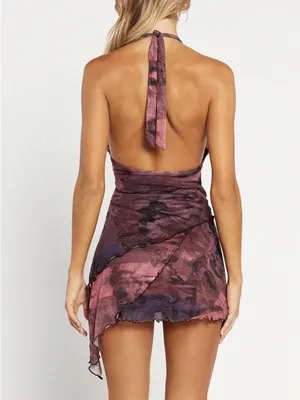 Tiger Mist Plum and Black Asymmetric Mini Skirt thumbnail 3