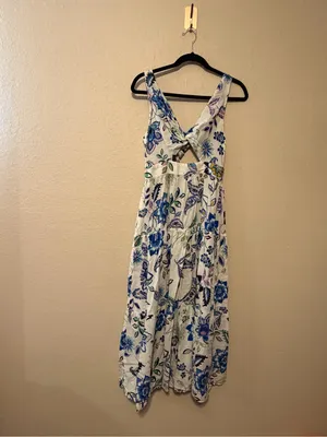 Zara Cotton Floral Midi‎ Dress Tie Back Cut out Front Midi Dress Size Small thumbnail 2