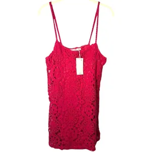 NWT MANGO Crochet Lace Minidress in Fuchsia Hot Pink sz. Medium thumbnail 3