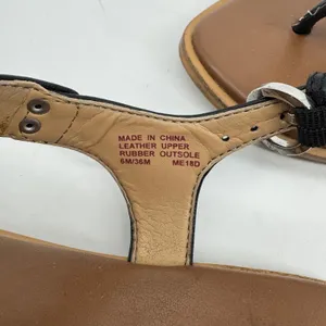Michael Kors Women's MK Plate Logo Thong Flat Sandal Black Leather Size 6‎ thumbnail 3
