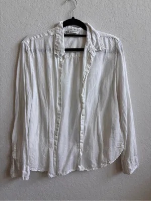 Zara 100% Linen White Button Down Shirt Women’s Medium Coastal Relaxed thumbnail 1