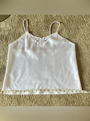 Vintage body chic White Lace Trim bejeweled pearl detail Satin Camisole thumbnail 7