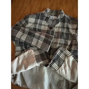 Vintage 90s Plaid Wool Blend Jacket Gray Black Cream Minimalist Coat thumbnail 8