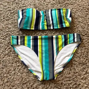 Vintage Aerie Two Piece Bikini Set Swimwear Striped Strapless Size Women’s M/L thumbnail 1