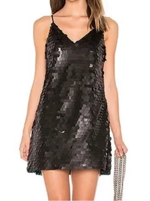 Line + Dot - Revolve Luster Mini Slip Dress Black Sequin Size Small thumbnail 1