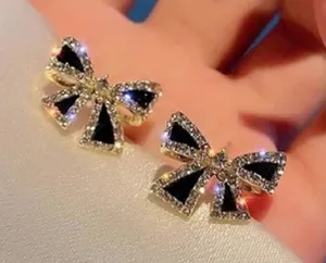 Black and Gold Bow Earrings thumbnail 1