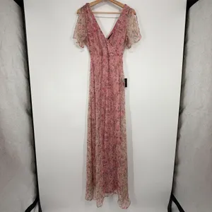 Lulus Floral Flutter Sleeve Maxi Dress XS Dreamiest Desires Garden Party Pink thumbnail 3