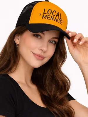 Local Menace Trucker Hat Yellow Black Snapback Hat thumbnail 1