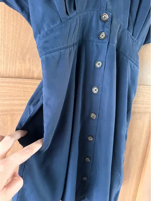 NWT Quince Vintage Wash Tencel Button Front Dress in Midnight Blue Women’s Small thumbnail 5