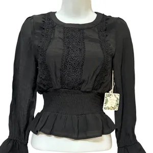 Chelsea & Violet Girls Black Lace‎ Smocked Peplum Blouse Long Sleeve Top Medium thumbnail 1