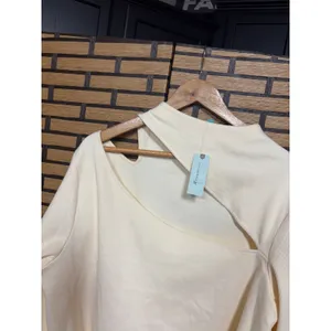 Anthropologie‎ Cream Asyymetrical Neckline Ribbed Top Size 3X thumbnail 3