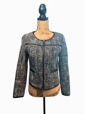Altar'd State Black & White Tweed Blazer with Faux Leather Accents thumbnail 2