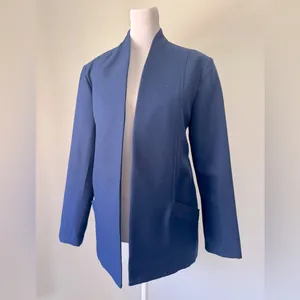 Vintage ‘80s Bending Easy Navy Blue Lightweight Collarless Open Front Blazer thumbnail 2