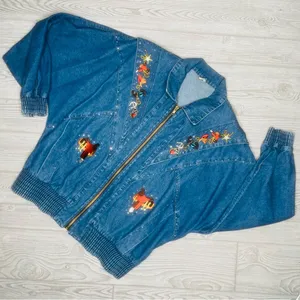 Vintage cotton denim Jean jacket horse / ranch / cowgirl theme embroidered patch thumbnail 1