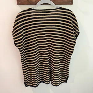 Lauren Ralph Lauren Womens XL Black Tan Striped 100% Linen‎ V-Neck Knit Top thumbnail 3