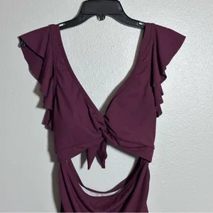 Charmo Women Maternity‎ Burgundy Ribbed Swimsuit One Piece size L thumbnail 7