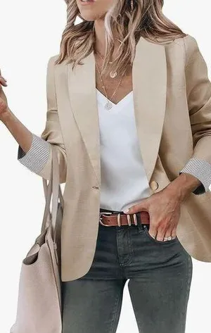 New Folded Cuff Open Front Long Sleeve Career Blazers Pockets 2x thumbnail 1
