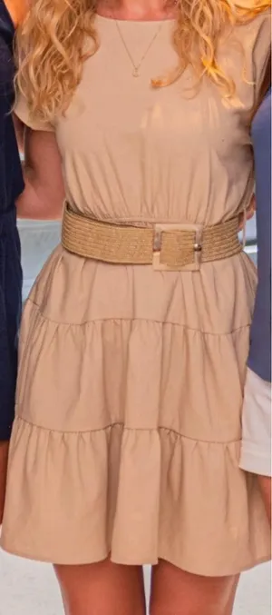 Tan t-shirt belted mini dress thumbnail 1